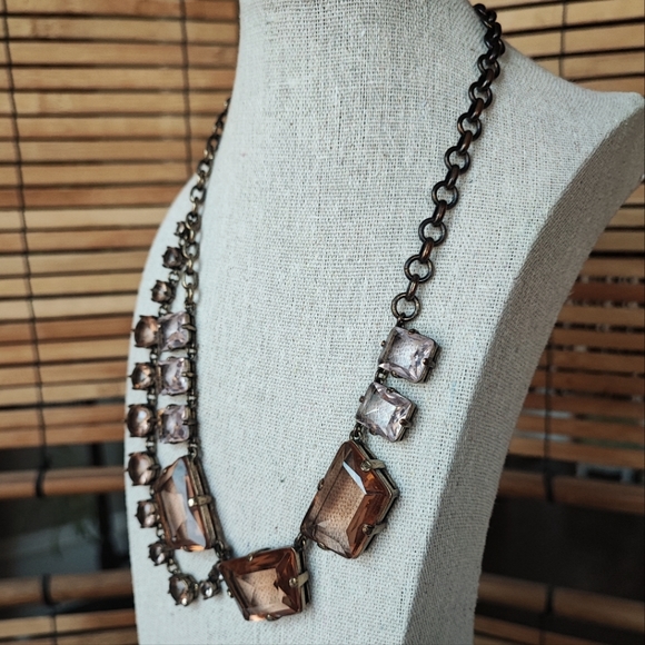 J. Crew Brand Statement Necklace Huge Abstract Apricot Light Rose Stones Brass - Picture 4 of 16